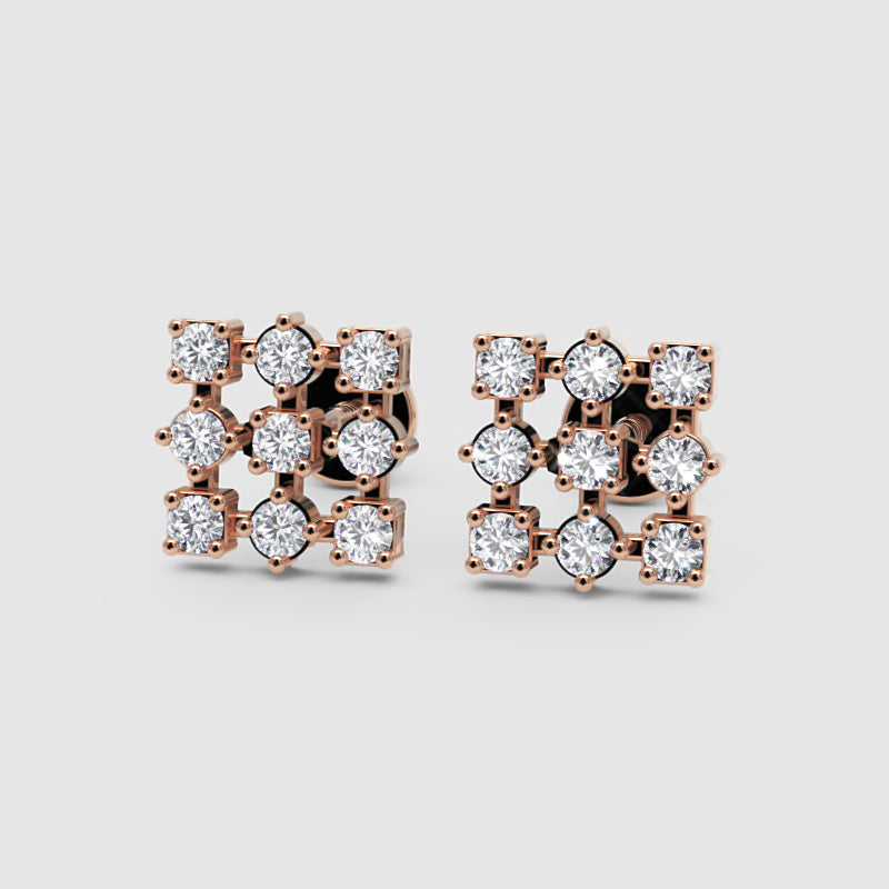14K Gold Diamond Cluster Stud Earrings with Screw Back