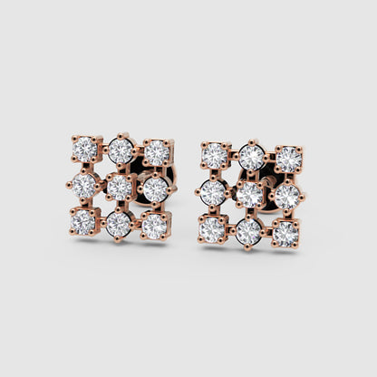 14K Gold Diamond Cluster Stud Earrings with Screw Back
