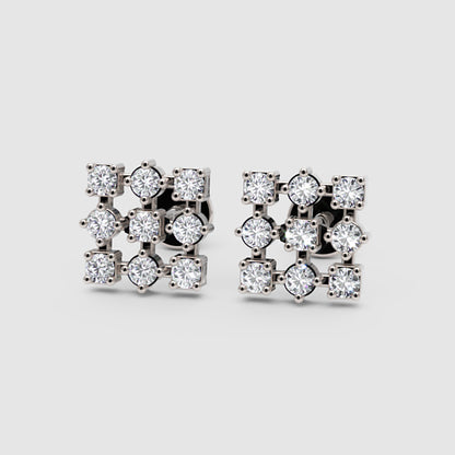 14K Gold Diamond Cluster Stud Earrings with Screw Back
