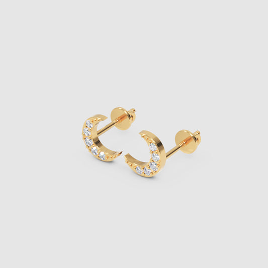 Gold Crescent Moon Diamond Stud Earrings