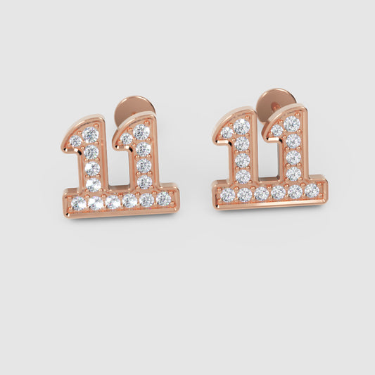 Rose Gold Diamond Number 11 Stud Earrings
