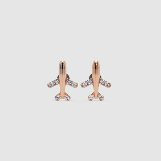 Rose Gold Diamond Airplane Stud Earrings