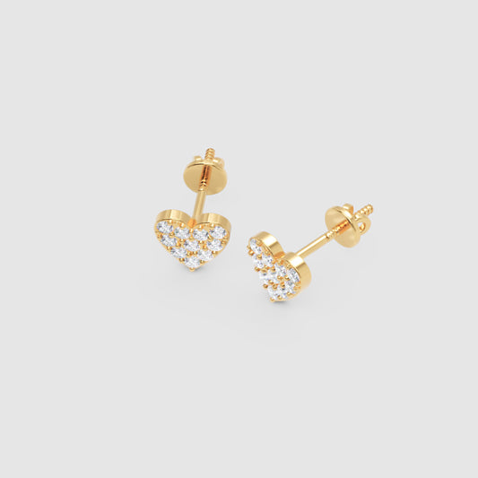 Gold Pav Diamond Heart Stud Earrings