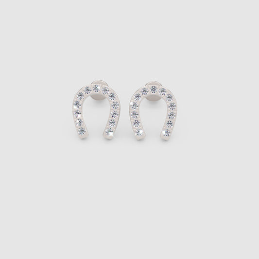 Sterling Silver Horseshoe Stud Earrings with Cubic Zirconia Stones