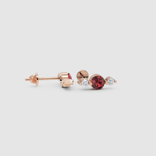 Rose Gold Garnet and Diamond Cluster Stud Earrings