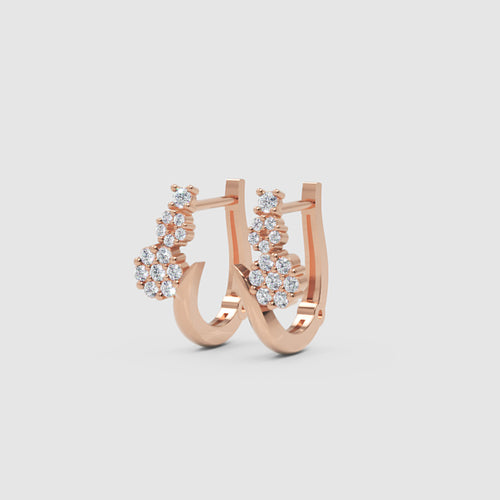 Rose Gold Diamond Cluster Hoop Earrings