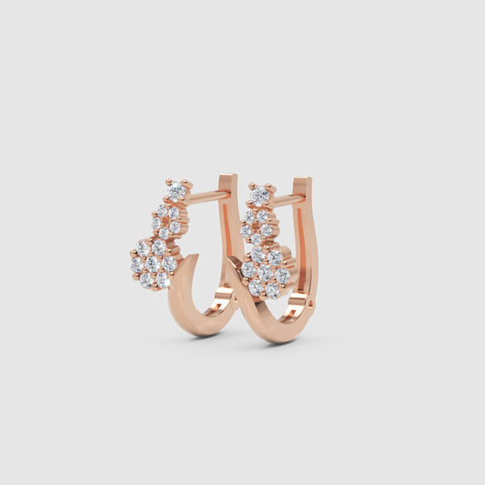 Rose Gold Diamond Cluster Hoop Earrings