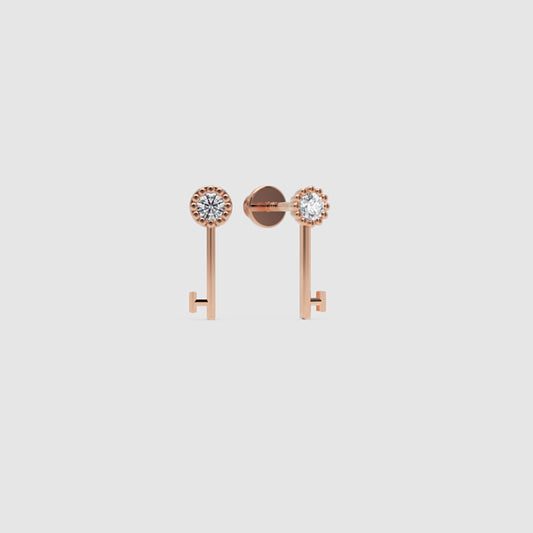 Rose Gold Key Earrings with Crystal Studs