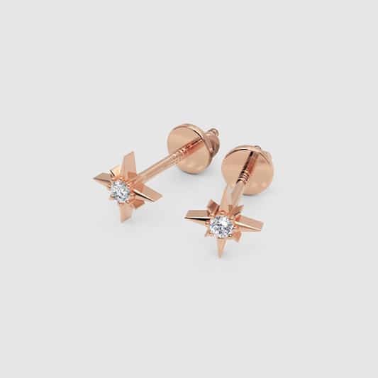 Rose Gold Diamond Starburst Stud Earrings