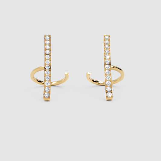 Diamond Bar Huggie Hoop Earrings in 14K Yellow Gold