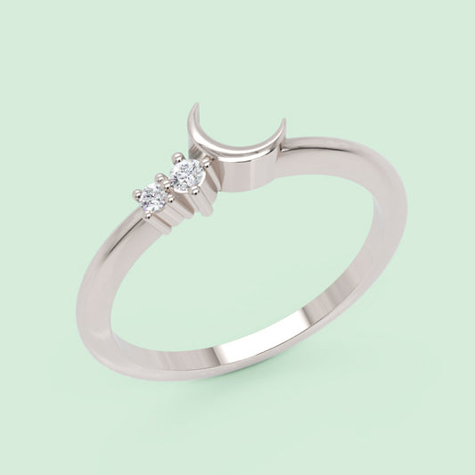 Diamond Crescent Moon Ring in White Gold