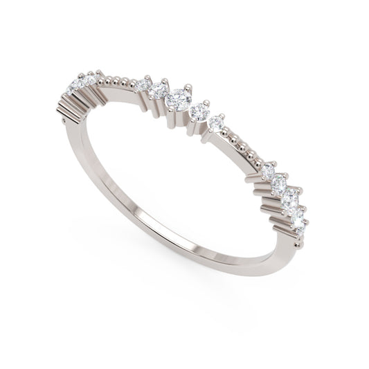 Delicate Diamond Baguette and Round Stackable White Gold Band Ring