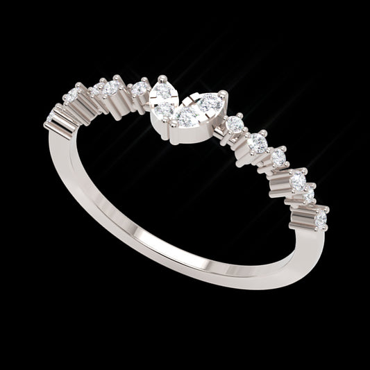 Curved Diamond Baguette and Round Wedding Band White Gold Ring