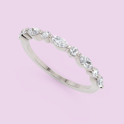 Alternating Oval and Round Diamond Stackable Wedding Band in White Gold