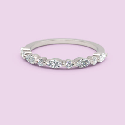 Alternating Oval and Round Diamond Stackable Wedding Band in White Gold