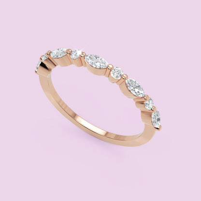 Alternating Oval and Round Diamond Stackable Wedding Band in White Gold