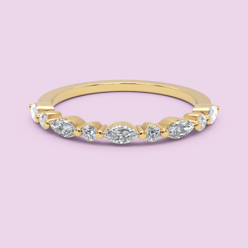 Alternating Oval and Round Diamond Stackable Wedding Band in White Gold