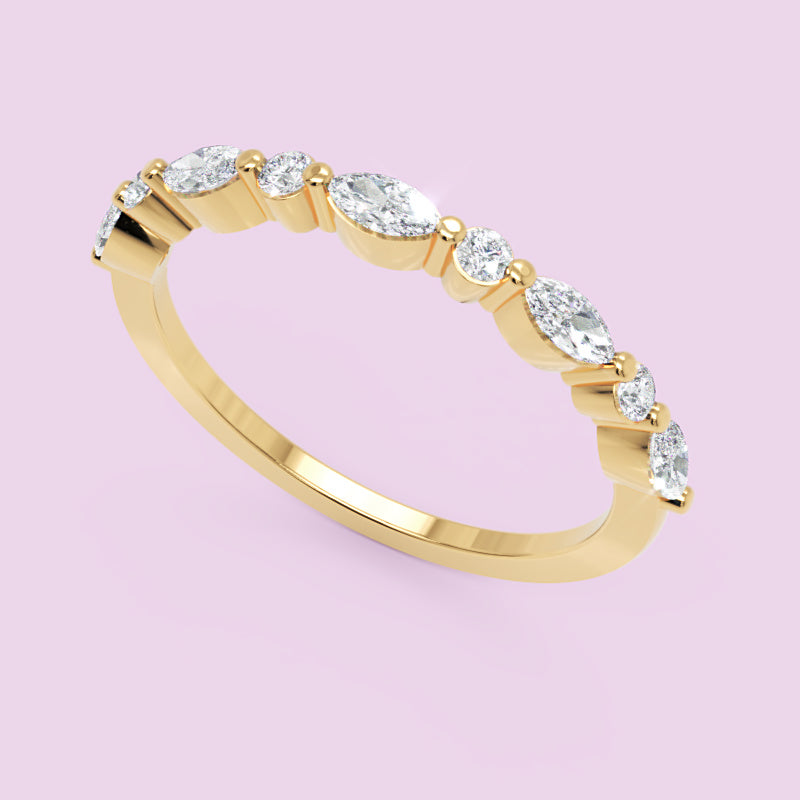 Alternating Oval and Round Diamond Stackable Wedding Band in White Gold