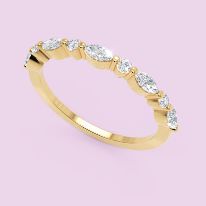 Alternating Oval and Round Diamond Stackable Wedding Band in White Gold