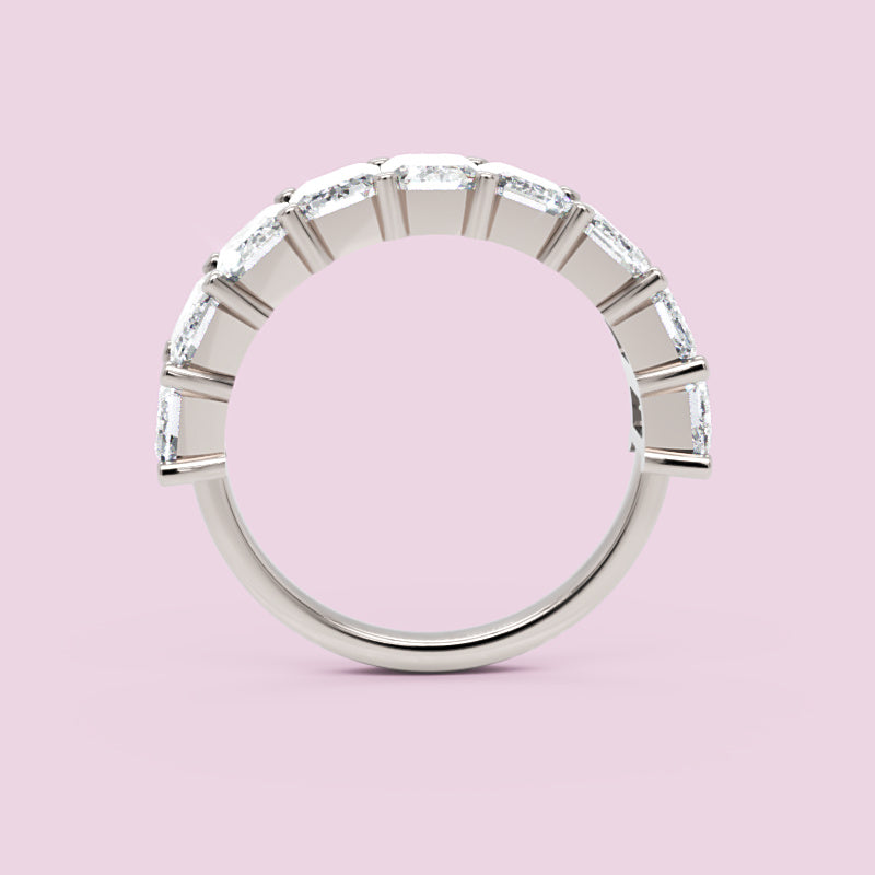 Emerald Diamond Half Eternity Wedding Band In White Gold - Three