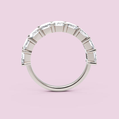 Emerald Diamond Half Eternity Wedding Band In White Gold - Three