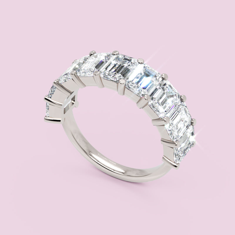 Emerald Diamond Half Eternity Wedding Band In White Gold - One