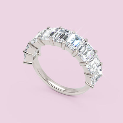 Emerald Diamond Half Eternity Wedding Band In White Gold - One