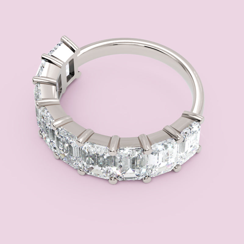 Emerald Diamond Half Eternity Wedding Band In White Gold - Four
