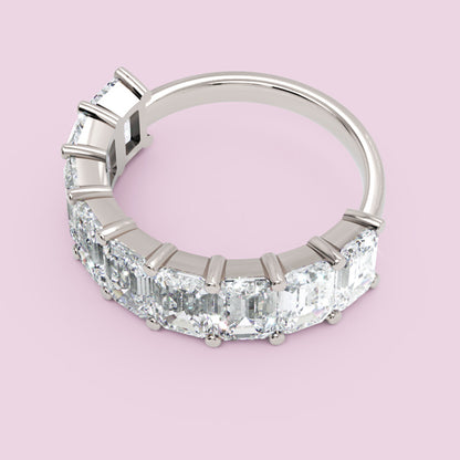 Emerald Diamond Half Eternity Wedding Band In White Gold - Four