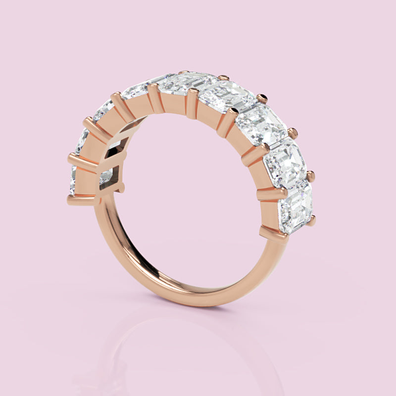 Emerald Diamond Half Eternity Wedding Band In White Gold - Five