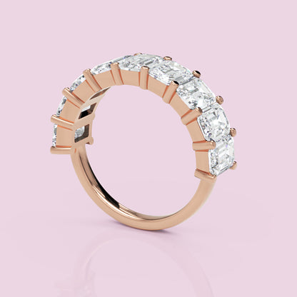 Emerald Diamond Half Eternity Wedding Band In White Gold - Five