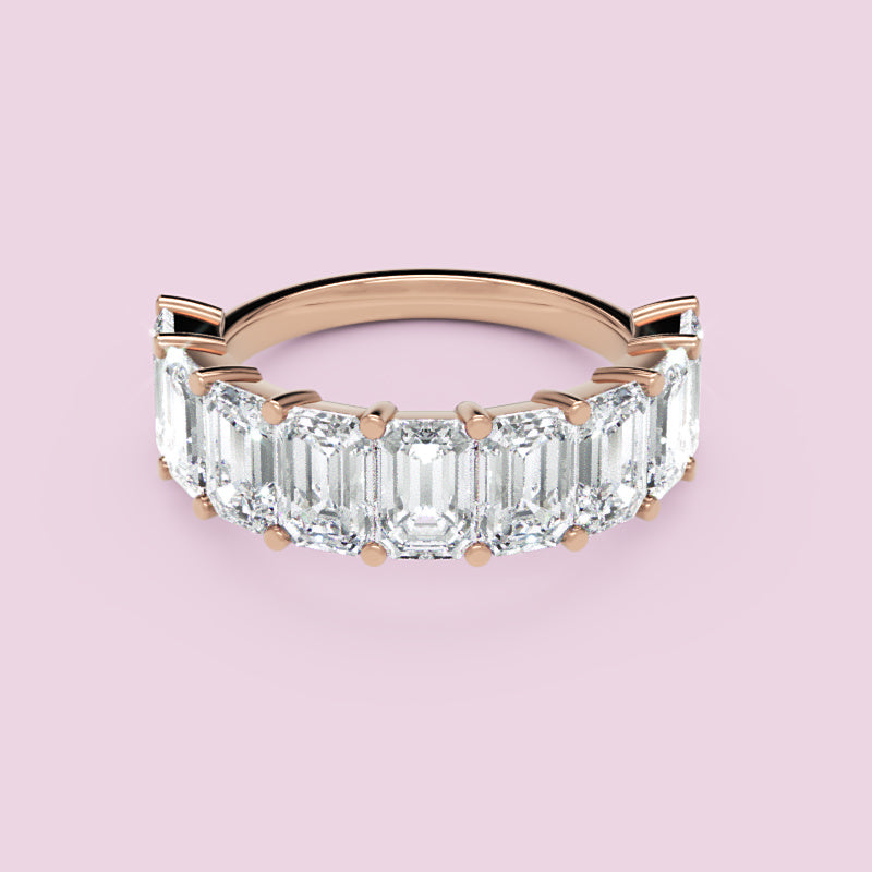 Emerald Diamond Half Eternity Wedding Band In White Gold - Six