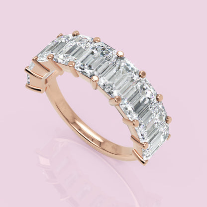 Emerald Diamond Half Eternity Wedding Band In White Gold - Seven