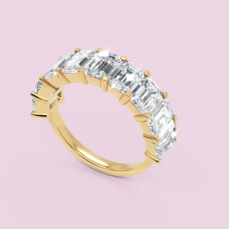 Emerald Diamond Half Eternity Wedding Band In White Gold - Eight