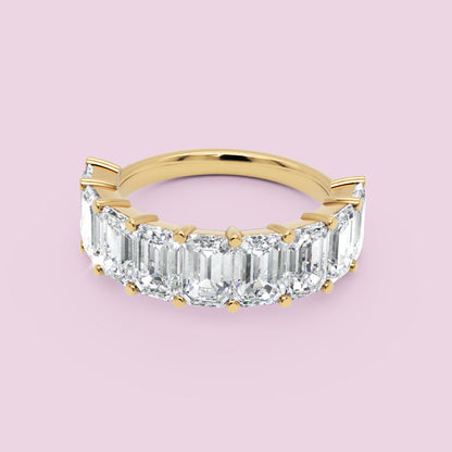 Emerald Diamond Half Eternity Wedding Band In White Gold - Nine