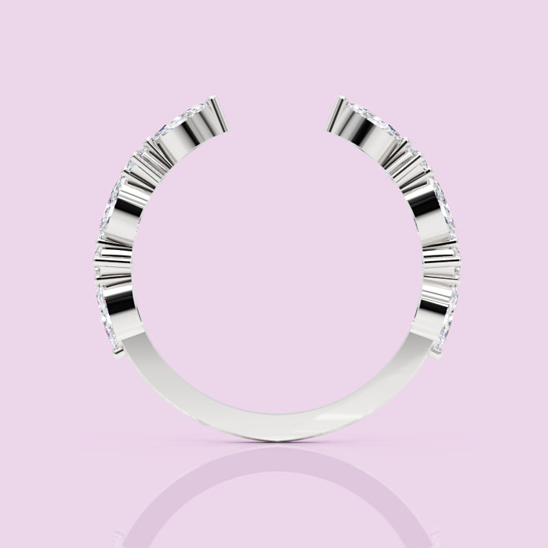 Marquise And Round Diamond Open Cuff Ring In White Gold - Seven