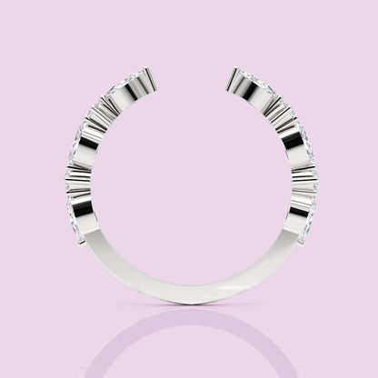 Marquise And Round Diamond Open Cuff Ring In White Gold - Seven