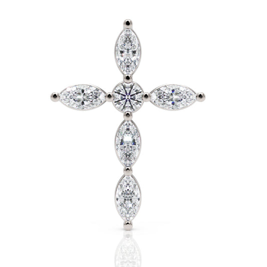 Marquise Diamond Cross Pendant Necklace in White Gold