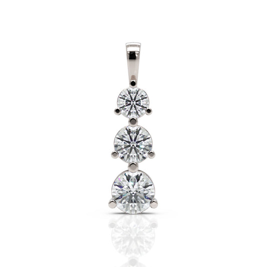 Three Stone Diamond Pendant Necklace in White Gold
