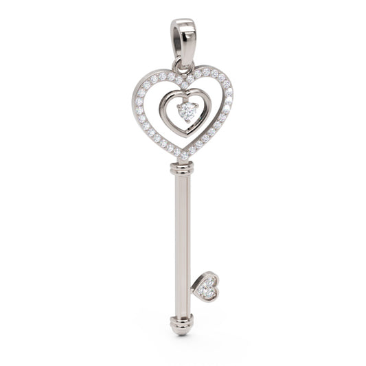 Sterling Silver Diamond Heart Key Pendant Necklace