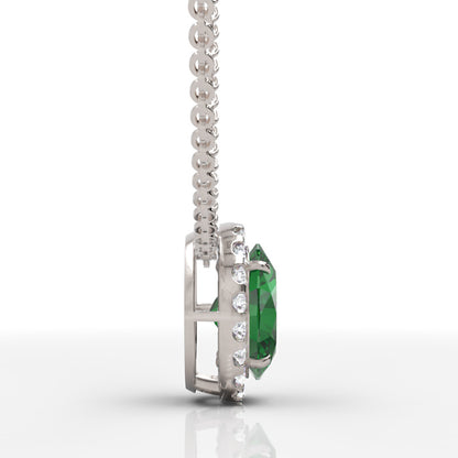 925 Silver Oval Emerald Halo Pendant Necklace With Moissanite Accents - Four