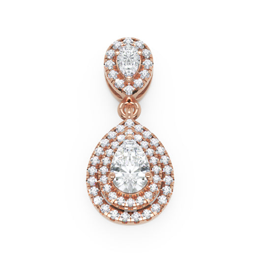 PearShaped Diamond Halo Drop Pendant Necklace in White Gold