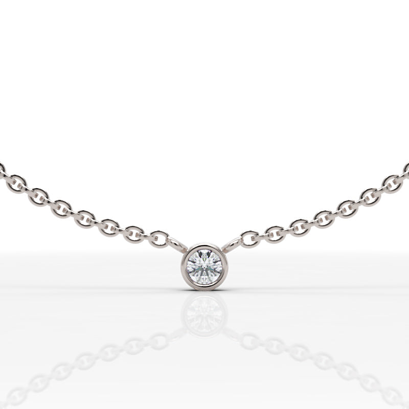 Solitaire Diamond Bezel Pendant In White Gold - Five