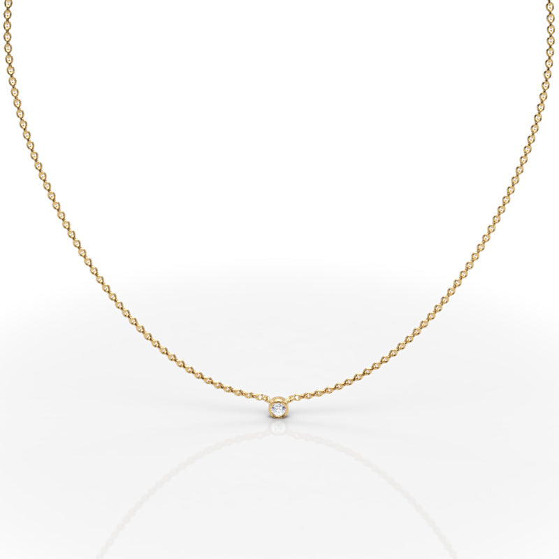 Solitaire Diamond Bezel Pendant In White Gold - Fourteen