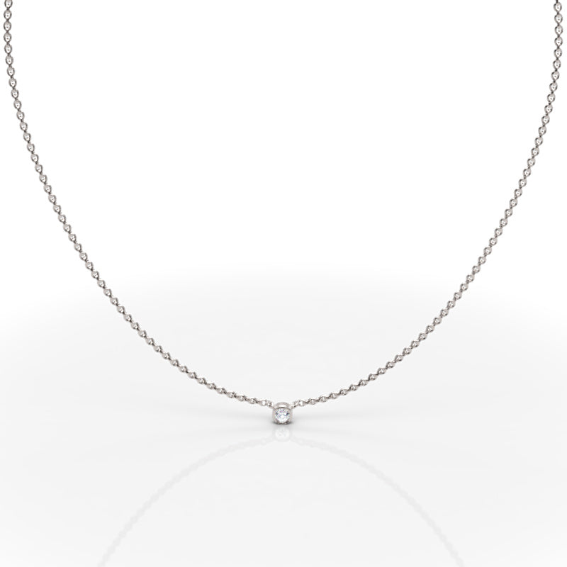 Solitaire Diamond Bezel Pendant In White Gold - Seven