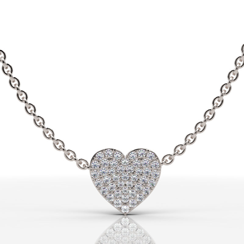 Pav Diamond Heart Pendant In White Gold - Five