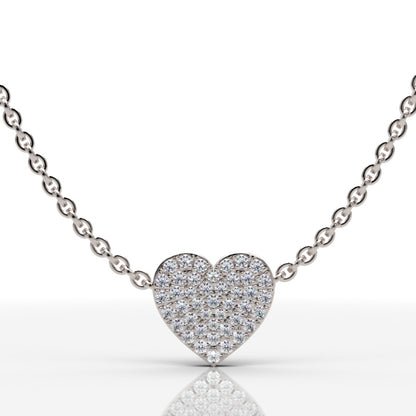Pav Diamond Heart Pendant In White Gold - Five