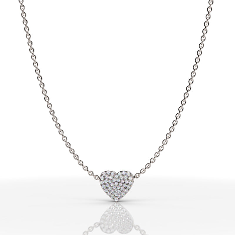 Pav Diamond Heart Pendant In White Gold - Fourteen
