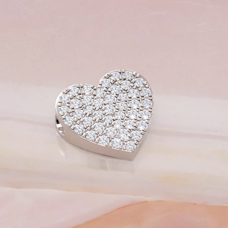 Pav Diamond Heart Pendant In White Gold - Three