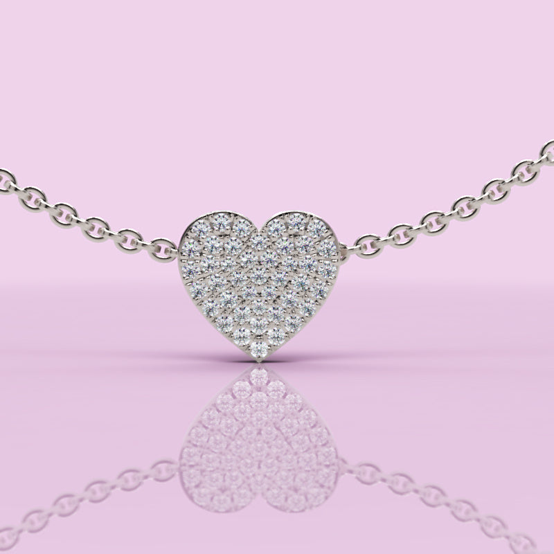 Pav Diamond Heart Pendant In White Gold - Eight